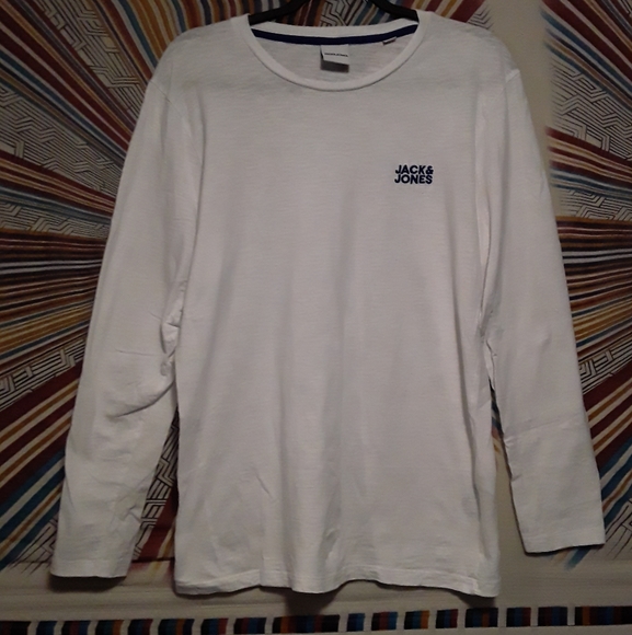 Jack & Jones Mens/Unisex Large White and Blue Longsleeve Teeshirt - Picture 2 of 16